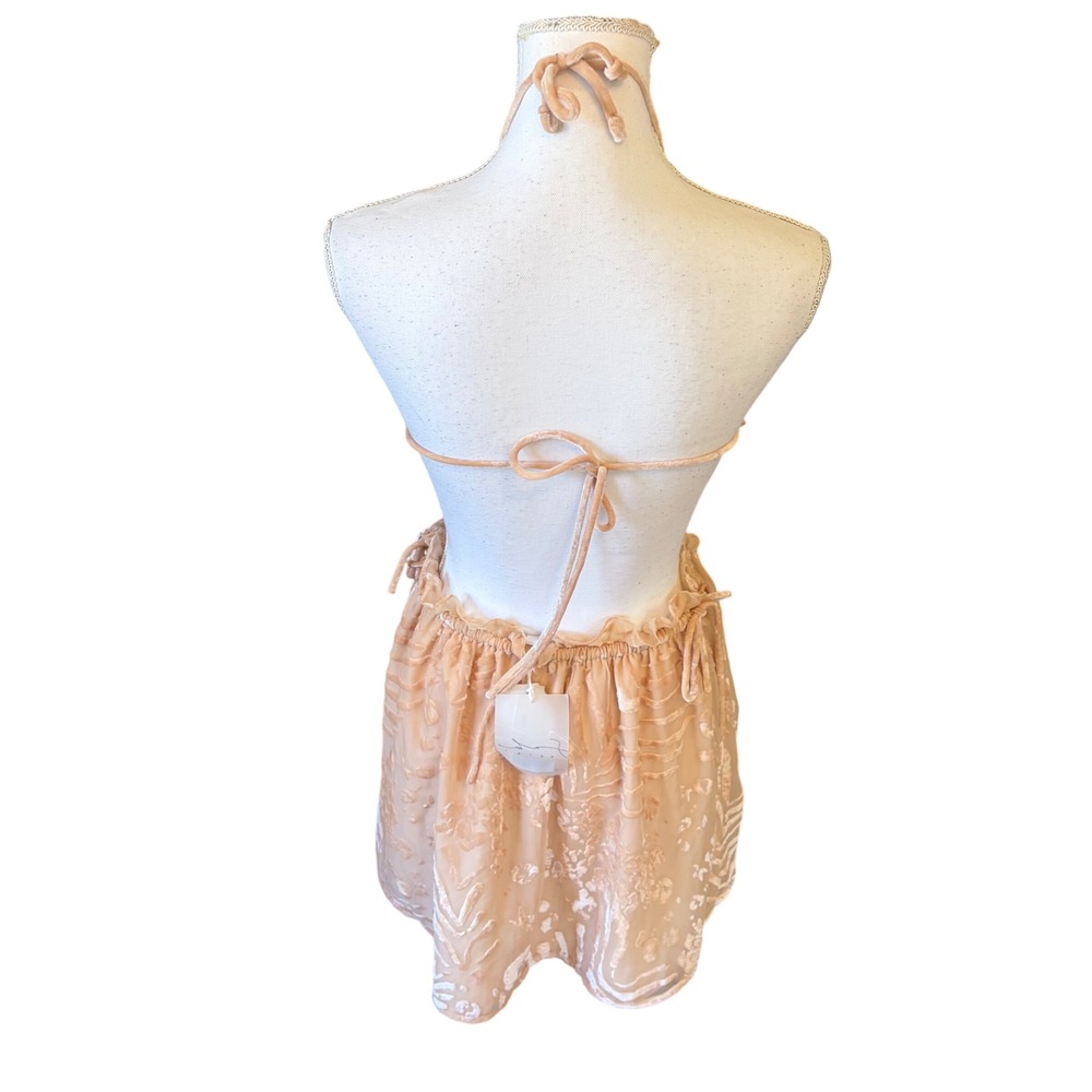 NWT SABO LUXE Peach Velvet Halter Cut Out Mini Dress Large Coquette Euro Summer - Picture 4 of 12